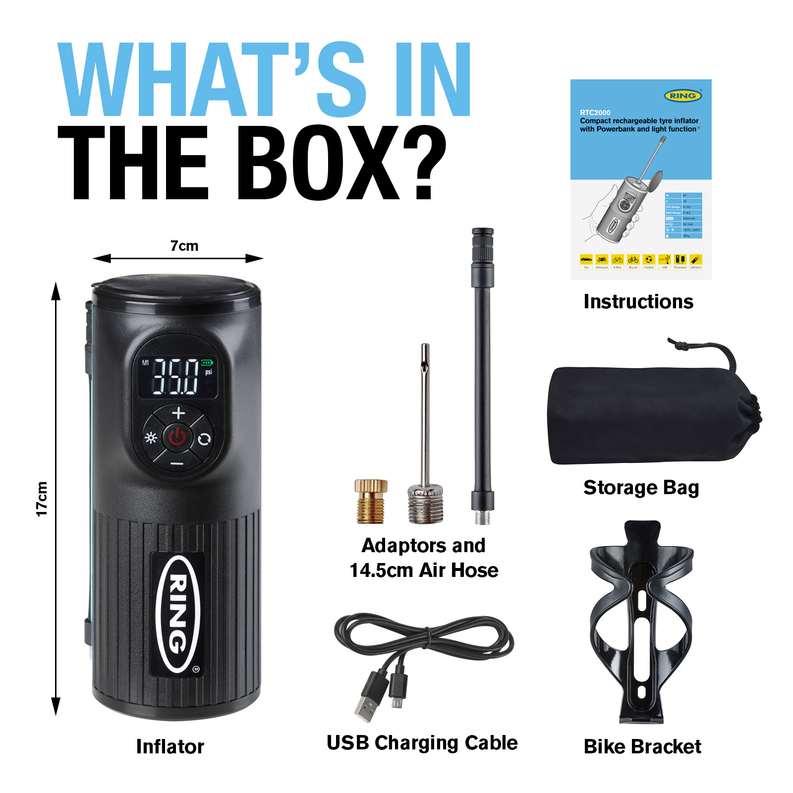 Ring Automotive RING HANDHELD RECHARGEABLE INFLATOR RTC2000